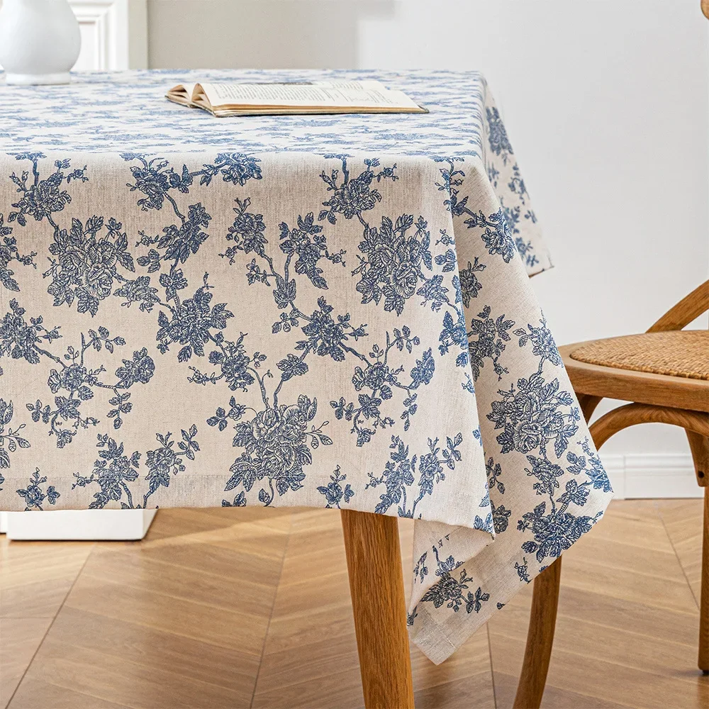 Desk Setup Background - Ins nappes florales rétro coton lin
